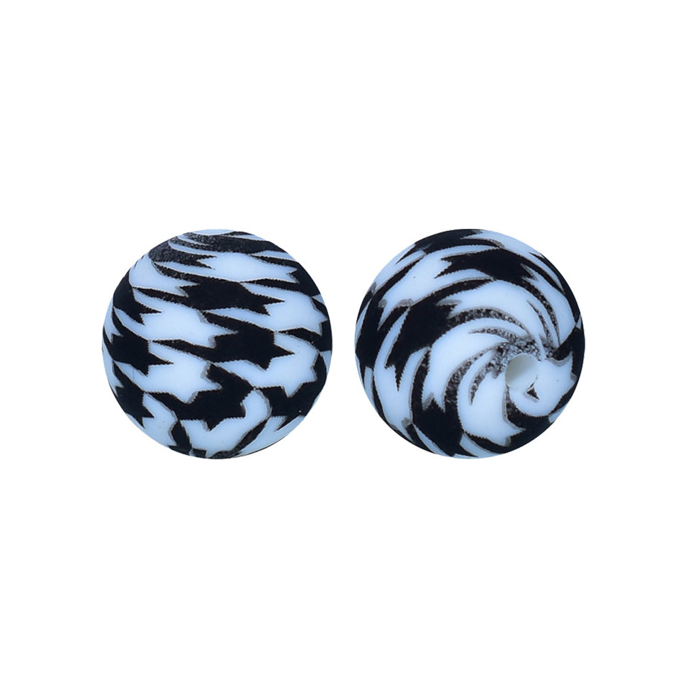 12/15mm Bat Print Round Silicone Beads R#80