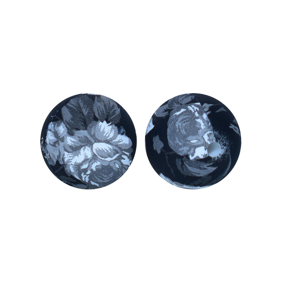 12/15mm Night Flower Print Round Silicone Beads R#85