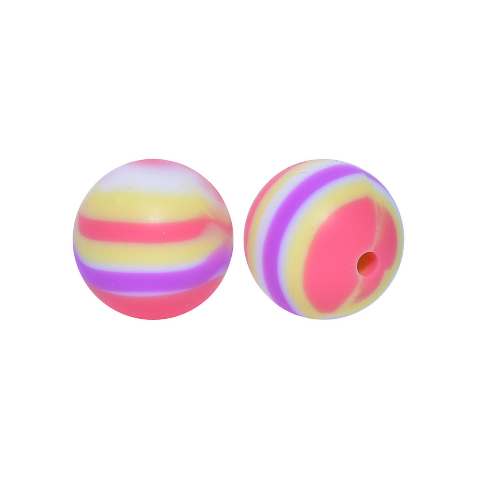 15mm Stripe Round Silicone Beads R#89