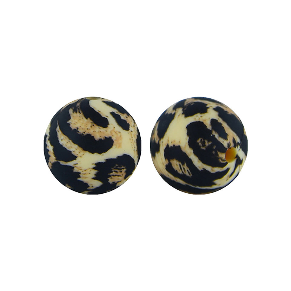 12/15mm Leopard Print Round Silicone Beads R#08