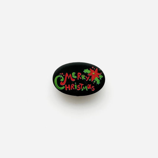 Merry Christmas Print Silicone Focal Beads