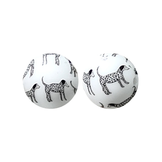 15mm Dalmatian Print Round Silicone Beads ZR#100