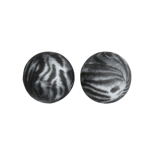 15mm Grey Tiger Print Round Silicone Beads ZR#101