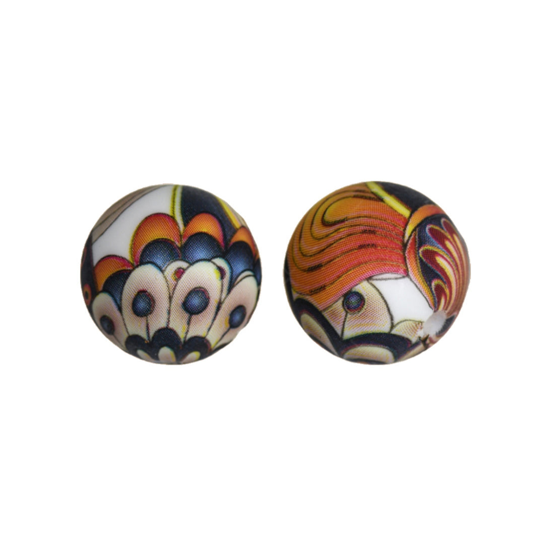 15mm Peacock Print Round Silicone Beads ZR#112