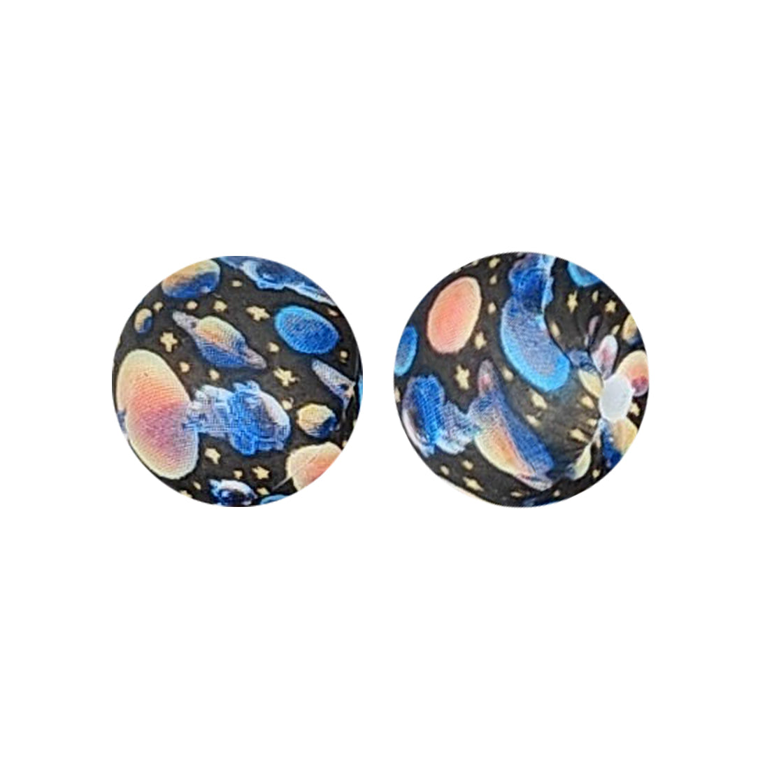 15mm Planet Print Round Silicone Beads ZR#114