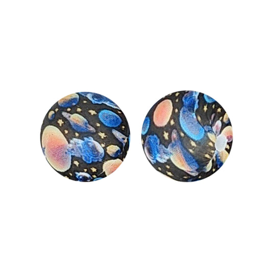 15mm Planet Print Round Silicone Beads ZR#114