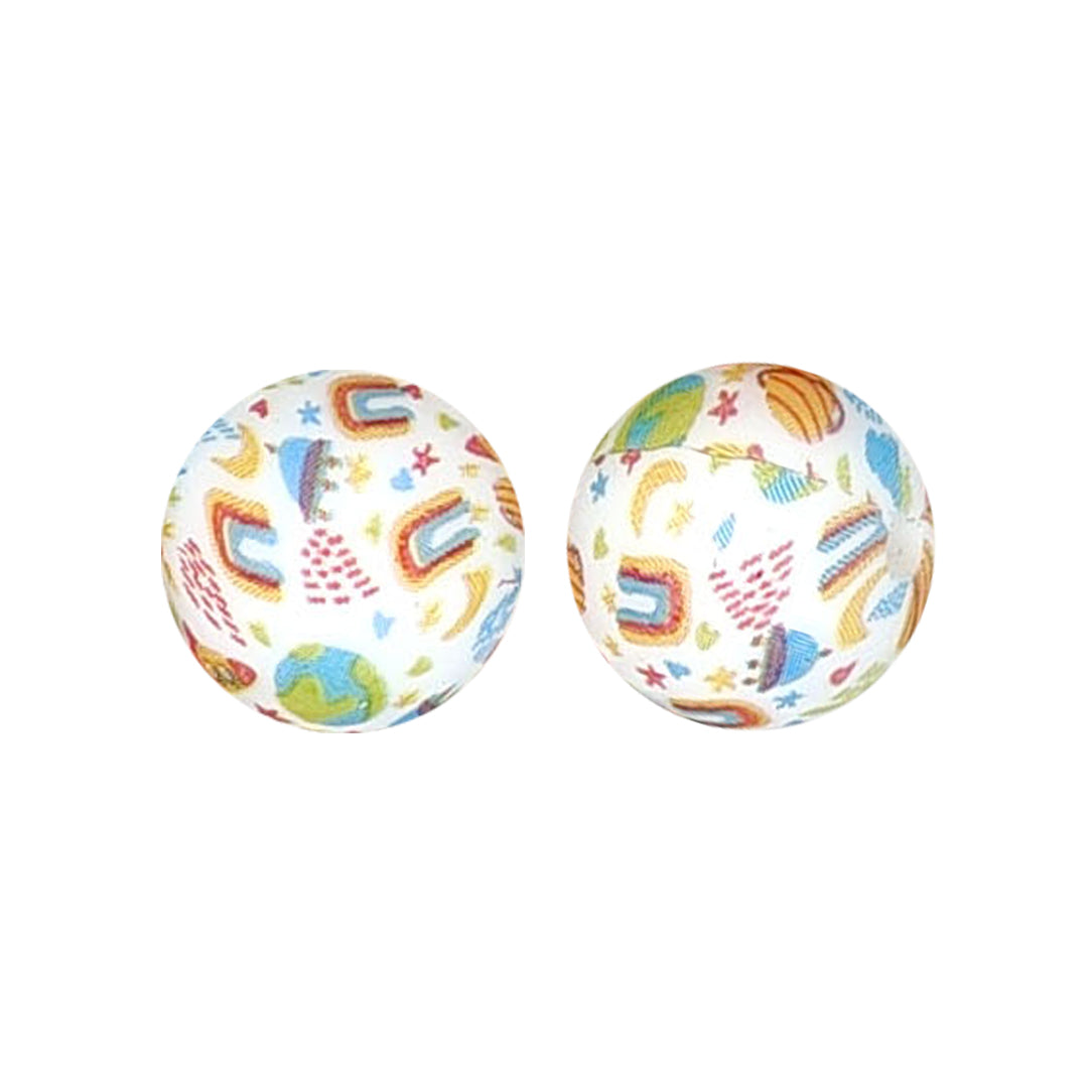 15mm Rainbow Print Round Silicone Beads ZR#116