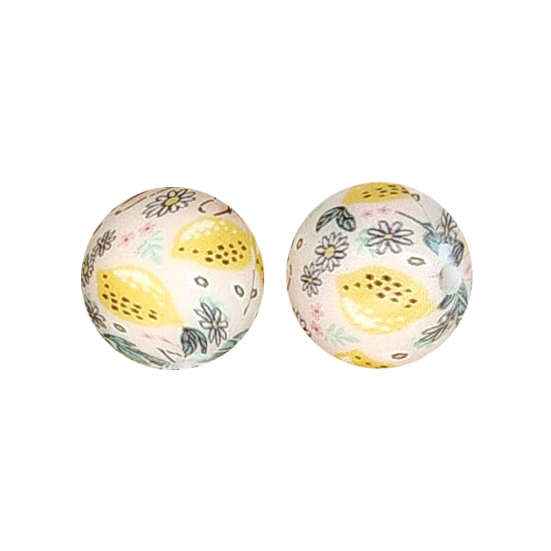 15mm Lemon Print Round Silicone Beads ZR#118