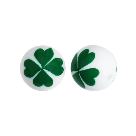 15mm Lucky Clover Print Round Silicone Beads ZR#120