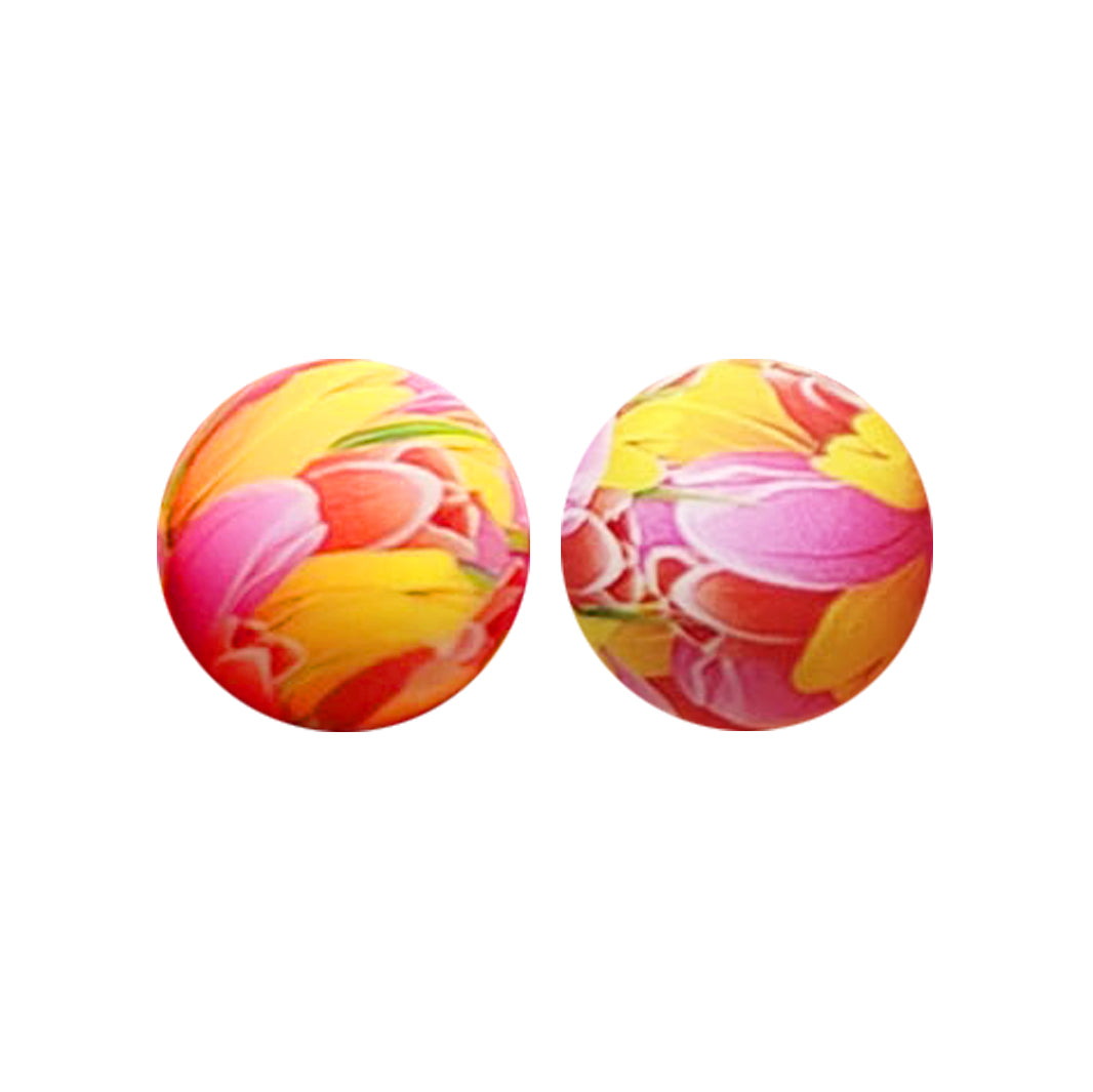 15mm Tulip Bushes Print Round Silicone Beads ZR#126