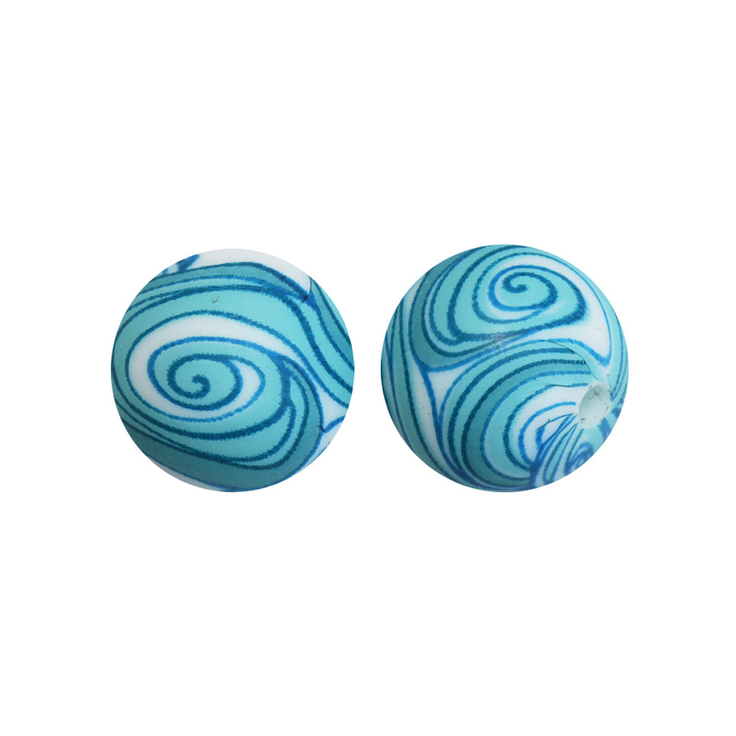 15mm Confused Sea Print Round Silicone Beads ZR#129