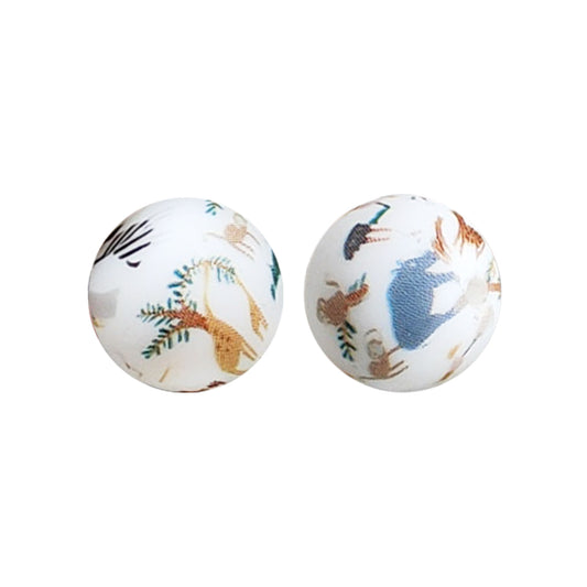 15mm Jungle Zoo Print Round Silicone Beads ZR#131