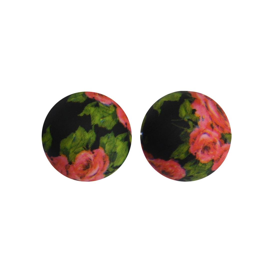 15mm Night Rose Print Round Silicone Beads ZR#137