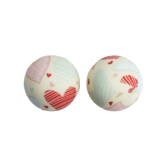 15mm Heart Print Round Silicone Beads ZR#138