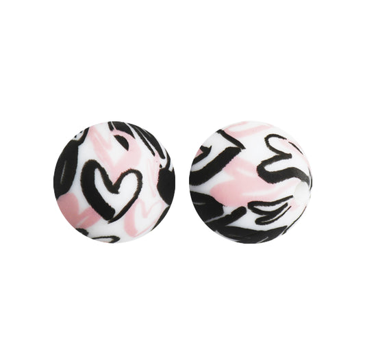 15mm Graffiti Love Print Round Silicone Beads ZR#140