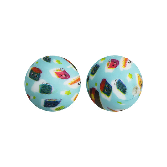 15mm Sushi Print Round Silicone Beads ZR#143