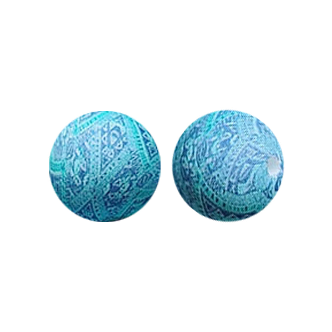 15mm Blue Quilted Print Round Silicone Beads ZR#145