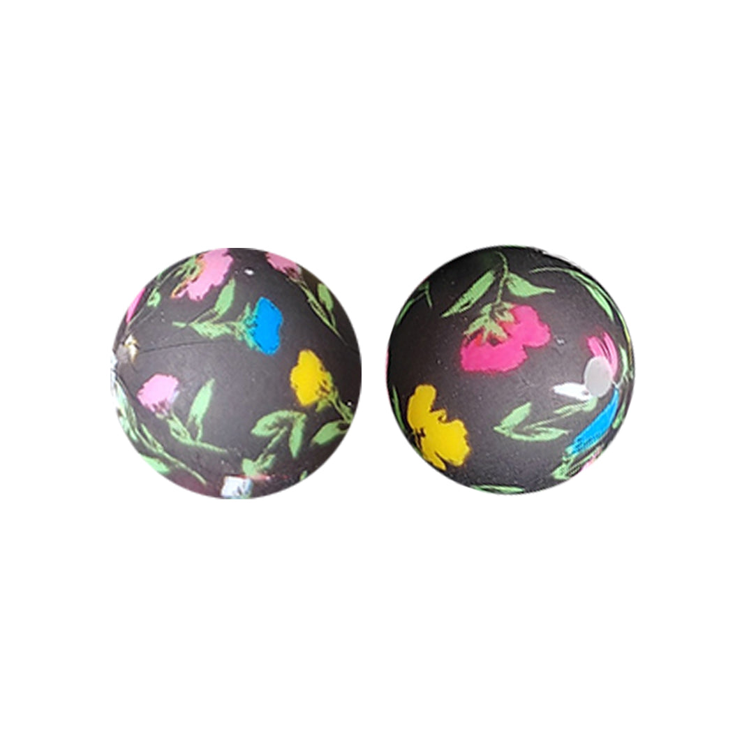 15mm Wonderland Tulips Print Round Silicone Beads ZR#146