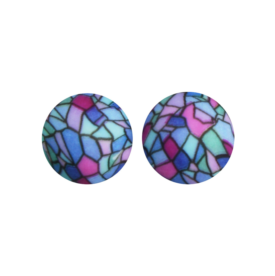 15mm Stain Glass Print Round Silicone Beads ZR#147