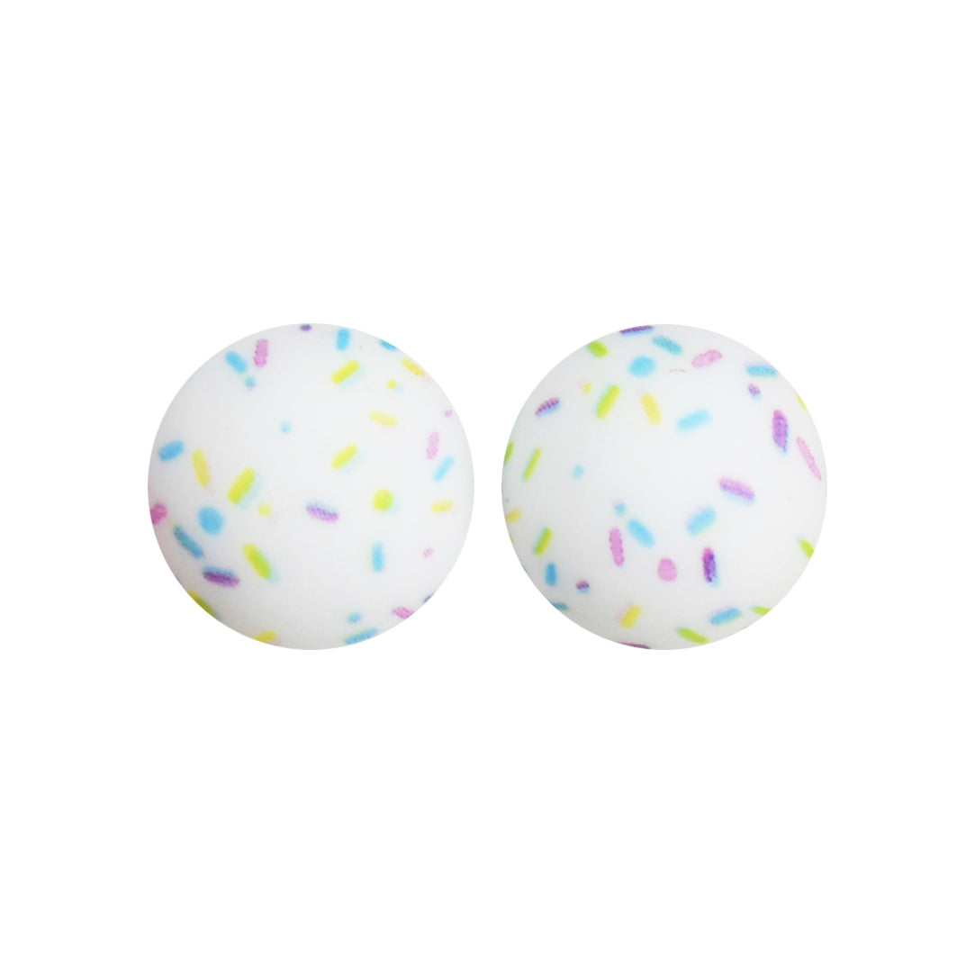 15mm White Sprinkle Print Round Silicone Beads ZR#148