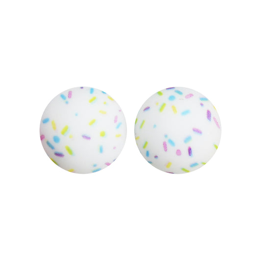 15mm White Sprinkle Print Round Silicone Beads ZR#148