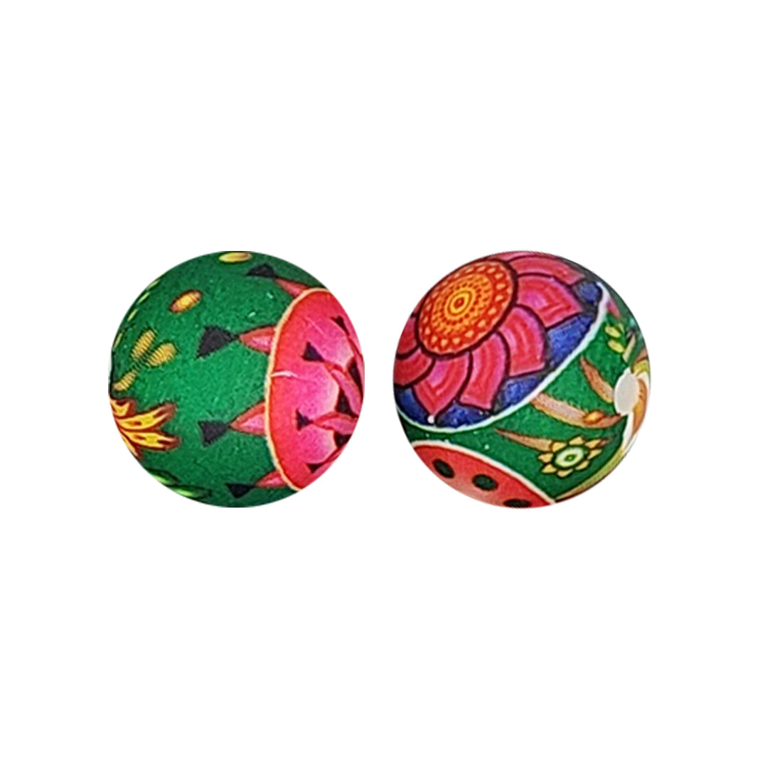 15mm Indian Damask Print Round Silicone Beads ZR#154