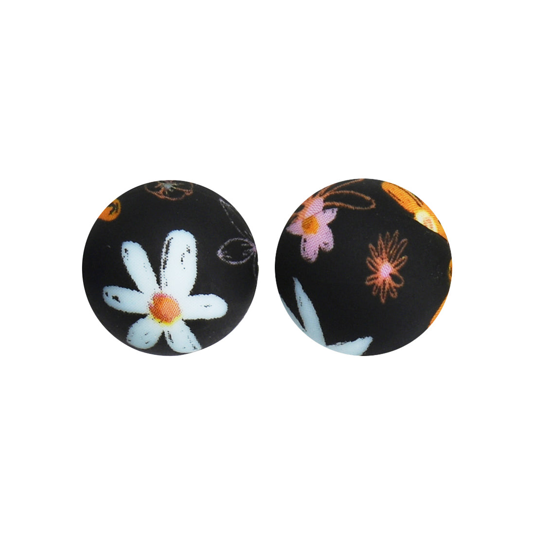 15mm Black Marigold Print Round Silicone Beads ZR#155