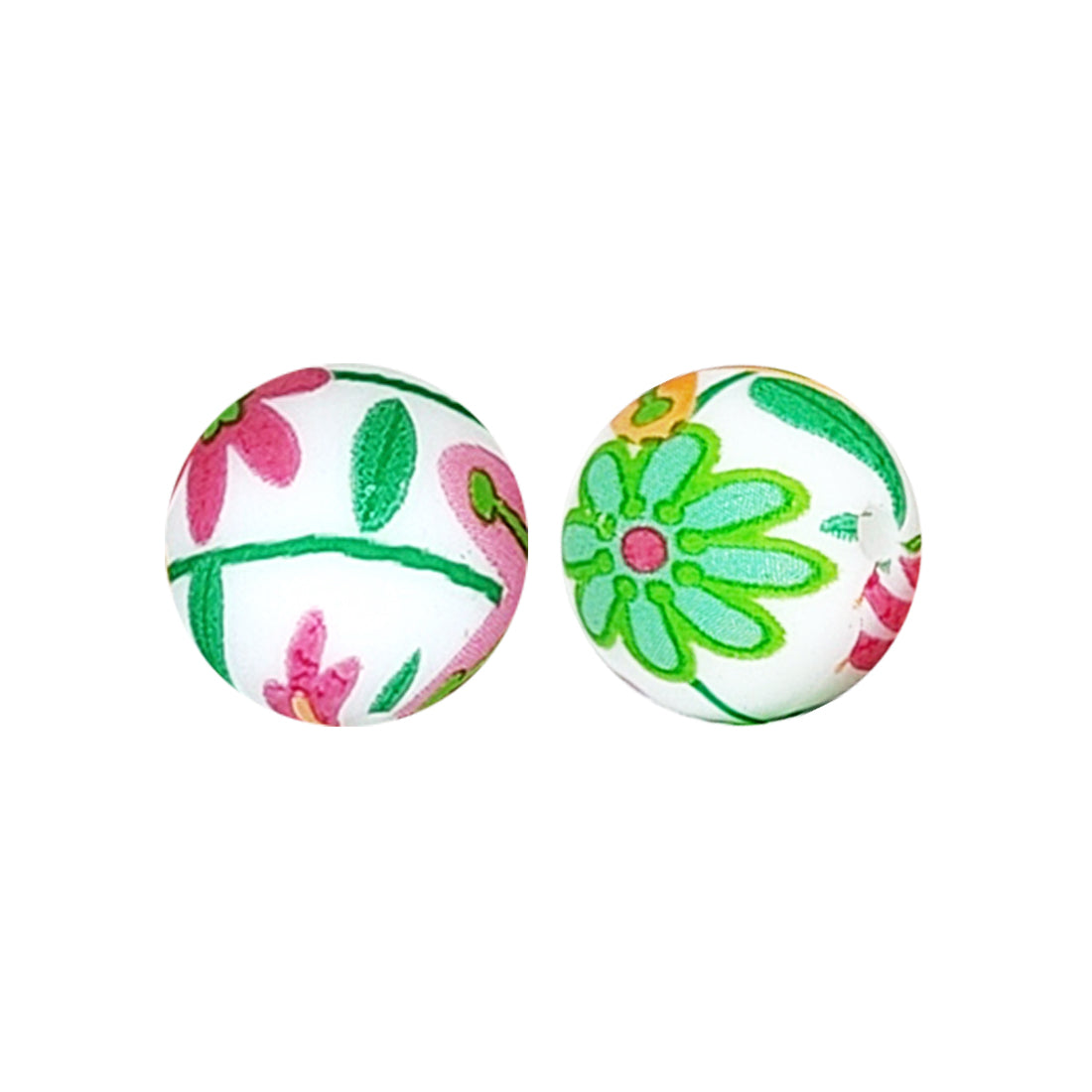 15mm Small Stream Floral Print Round Silicone Beads ZR#156