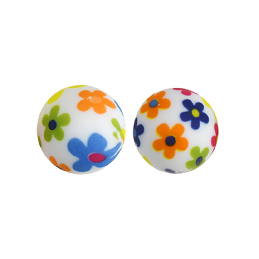 15mm Colorful Flower Print Round Silicone Beads ZR#16