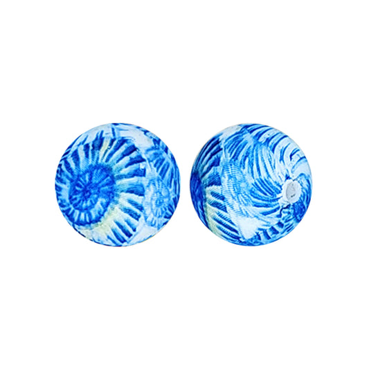 15mm Blue Shells Print Round Silicone Beads ZR#160