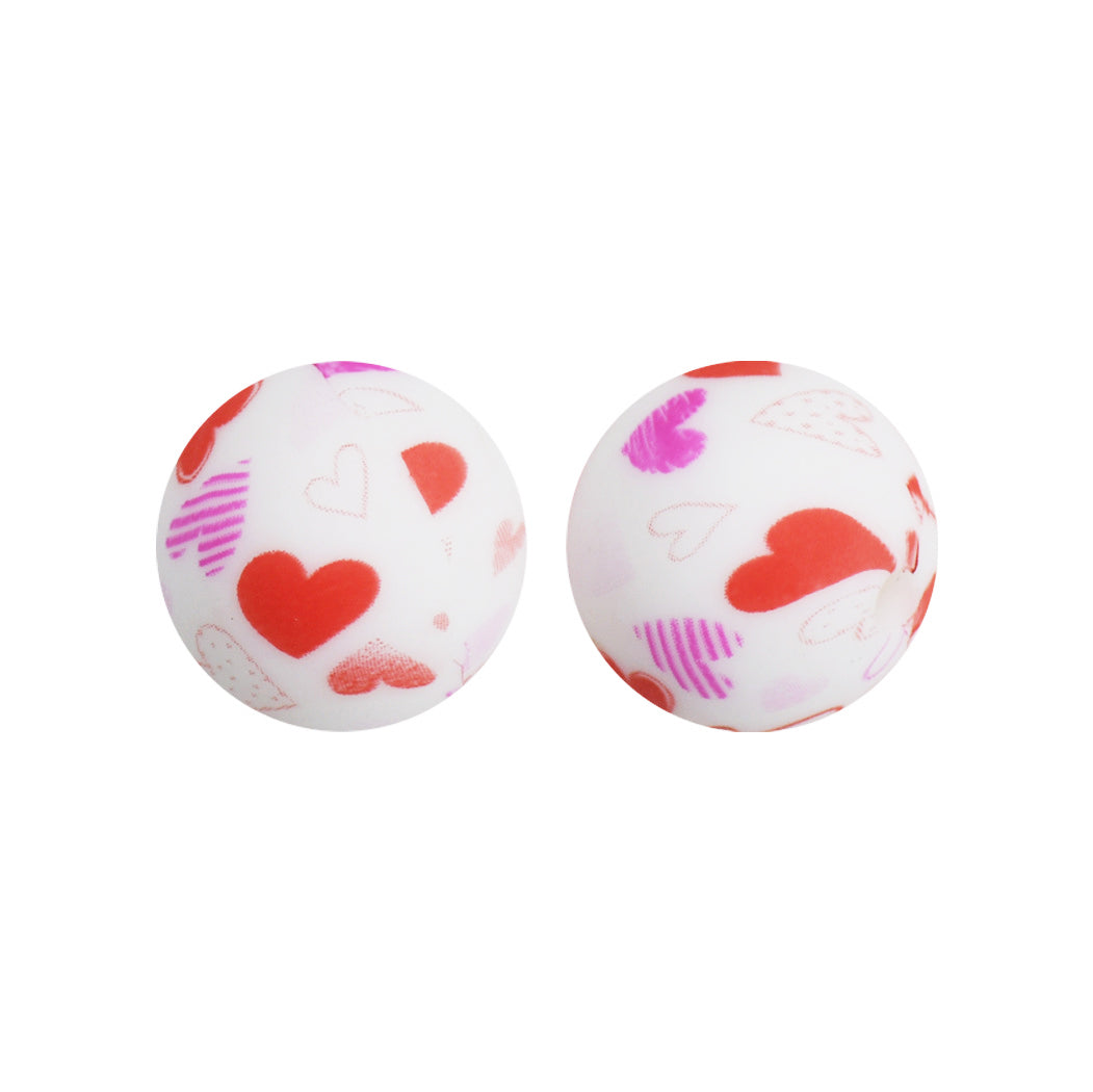 15mm First Love Print Round Silicone Beads ZR#161