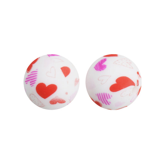 15mm First Love Print Round Silicone Beads ZR#161