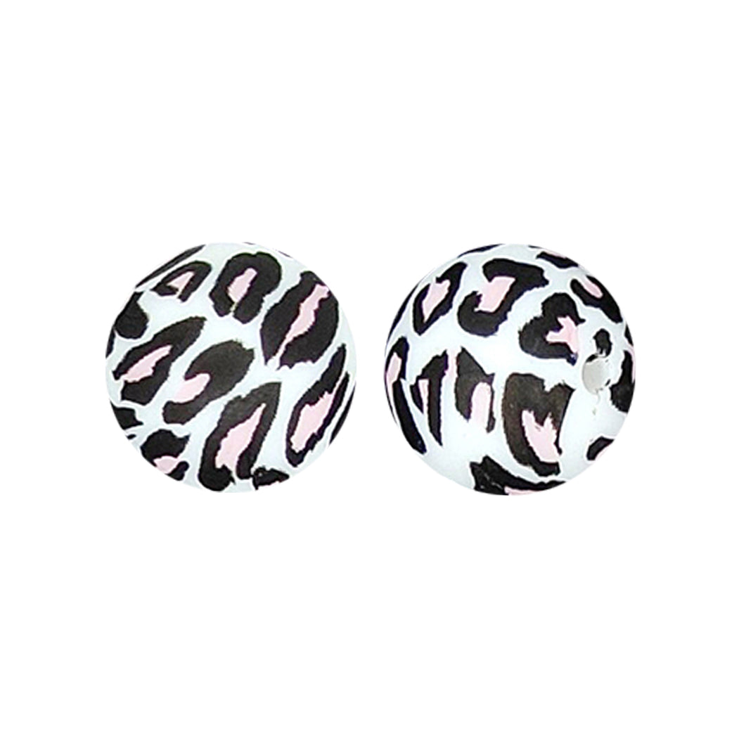 15mm Light Pink Leopard Print Round Silicone Beads ZR#164