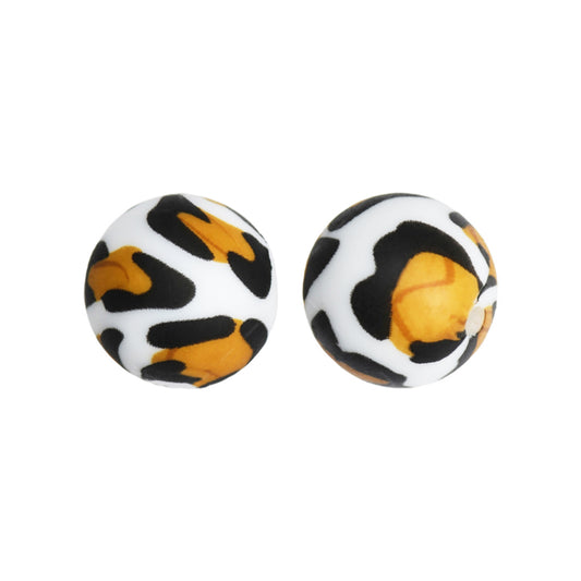 15mm Mango Leopard Print Round Silicone Beads ZR#165