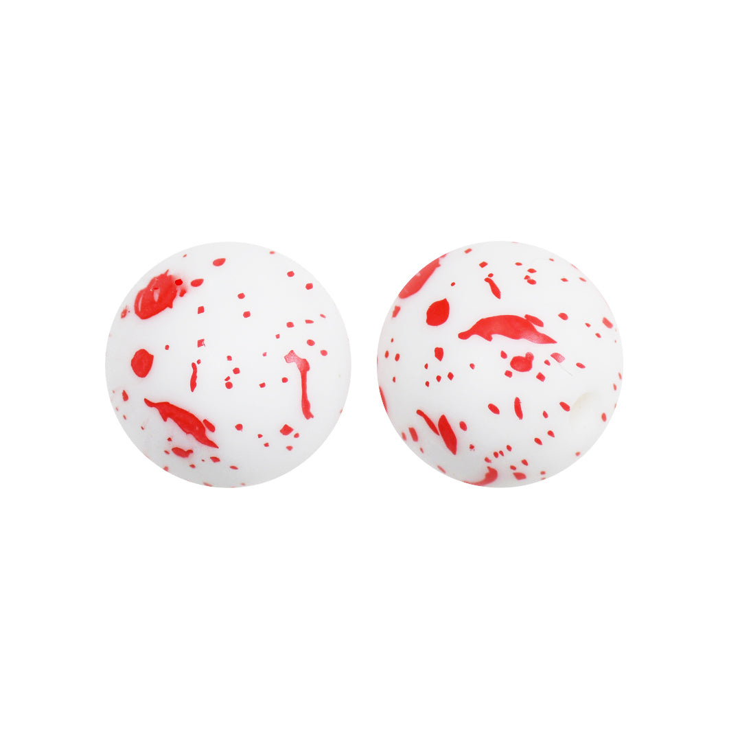 15mm Red Splash Print Round Silicone Beads ZR#167