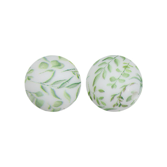 15mm Eucalyptus Print Round Silicone Beads ZR#17