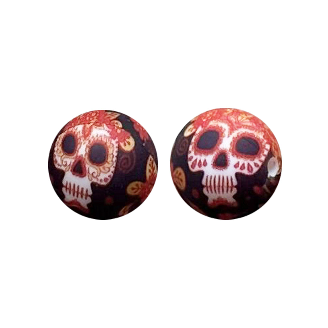 15mm Red Skull Print Round Silicone Beads ZR#178