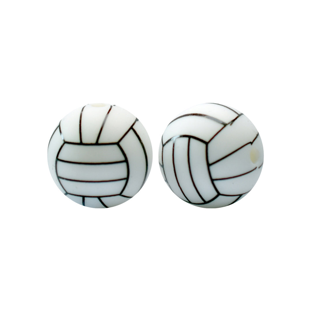 15mm Volleyball Print Round Silicone Beads ZR#18