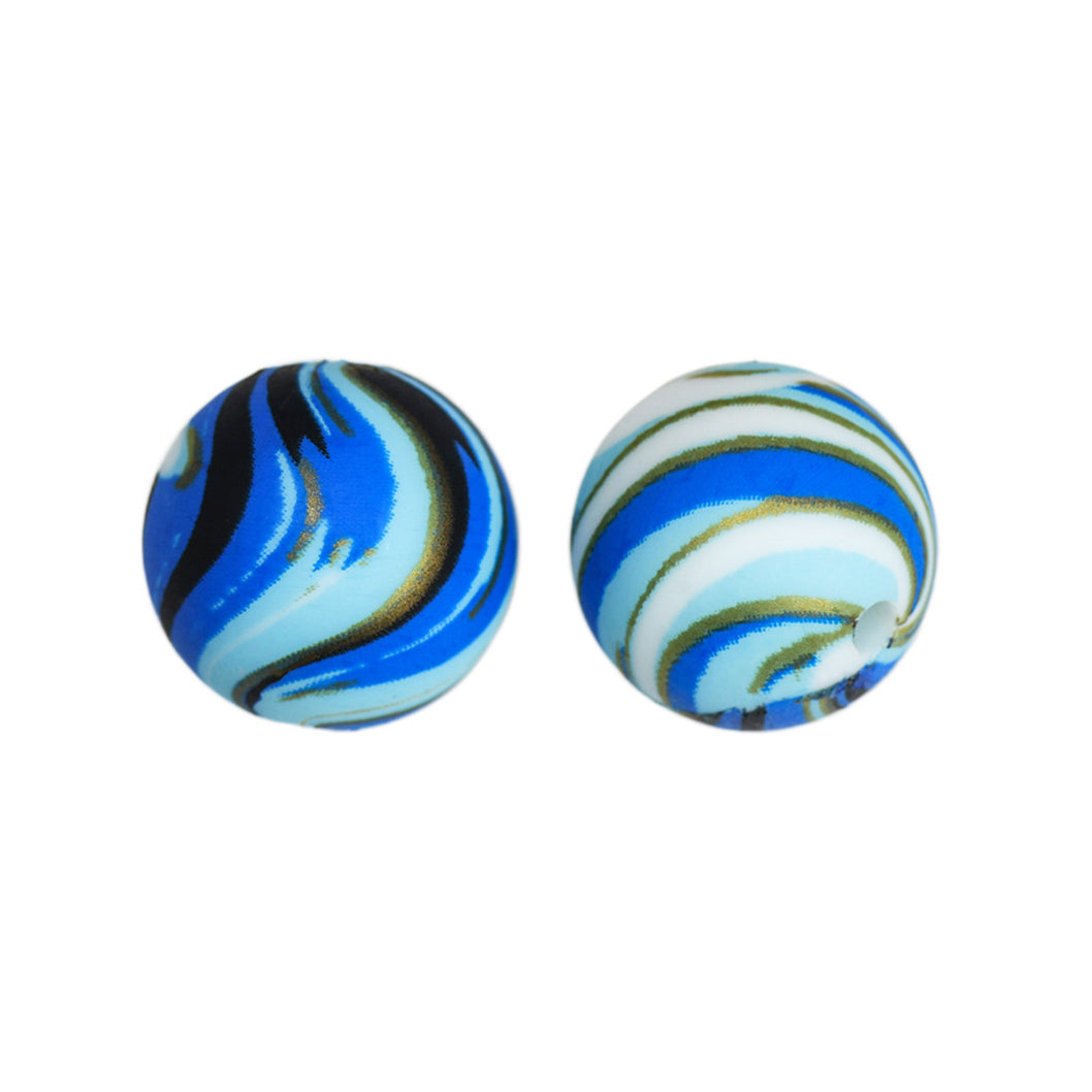 15mm Rough Sea Print Round Silicone Beads ZR#191