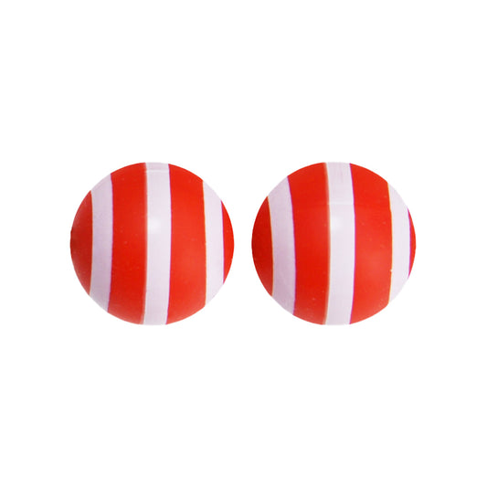 15mm Red Stripe Print Round Silicone Beads ZR#192