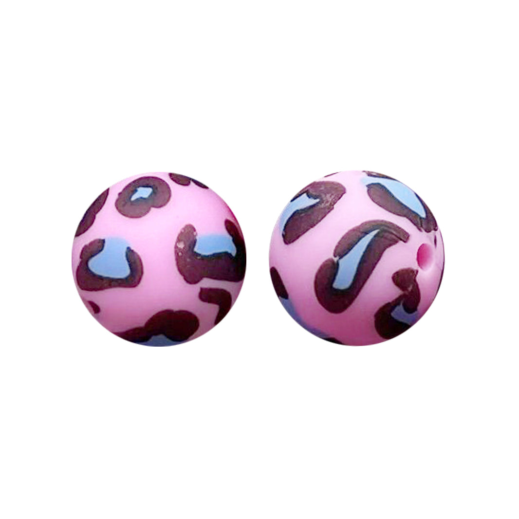 15mm Pink Blue Leopard Print Round Silicone Beads ZR#198