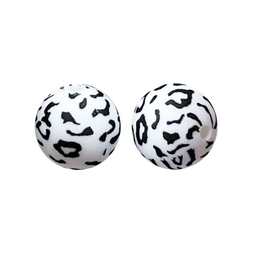 15mm White Leopard Print Round Silicone Beads ZR#199