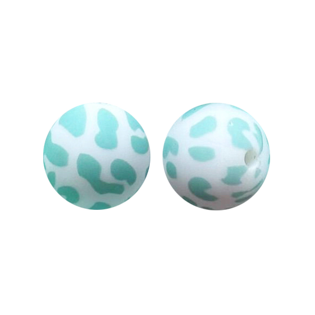 15mm Turquoise Cow Print Round Silicone Beads ZR#202