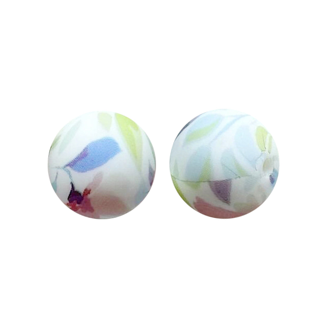 15mm Colored Petal Print Round Silicone Beads ZR#209