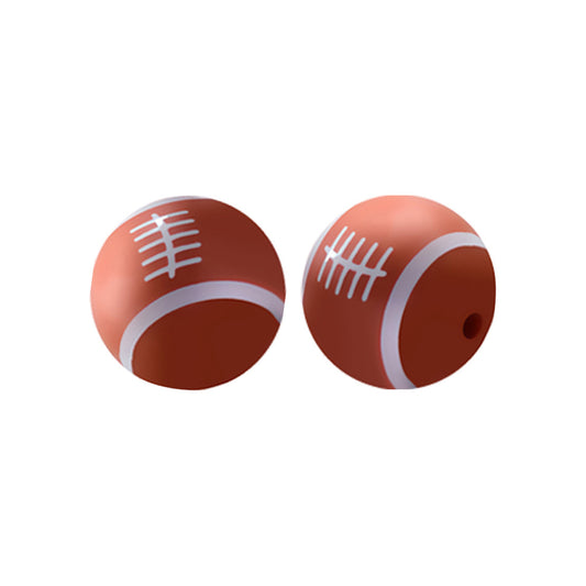 15mm Maroon US Football Print Round Silicone Beads ZR#21