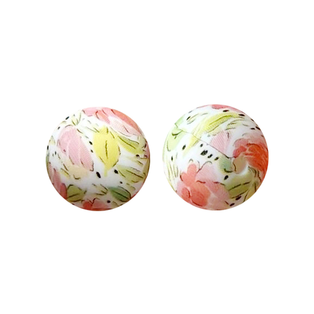 15mm Watercolor Begonia Print Round Silicone Beads ZR#210