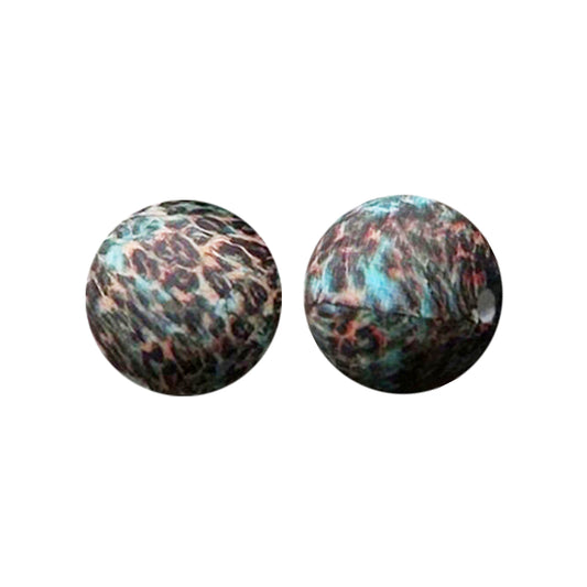 15mm Turquoise Leopard Print Round Silicone Beads ZR#211