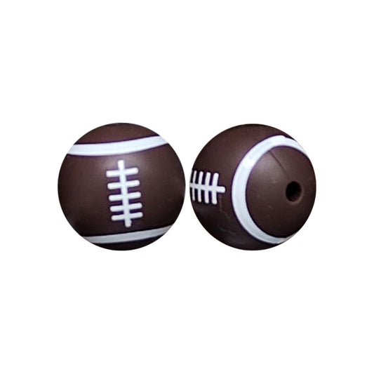 15mm Coffee US Football Print Round Silicone Beads ZR#23