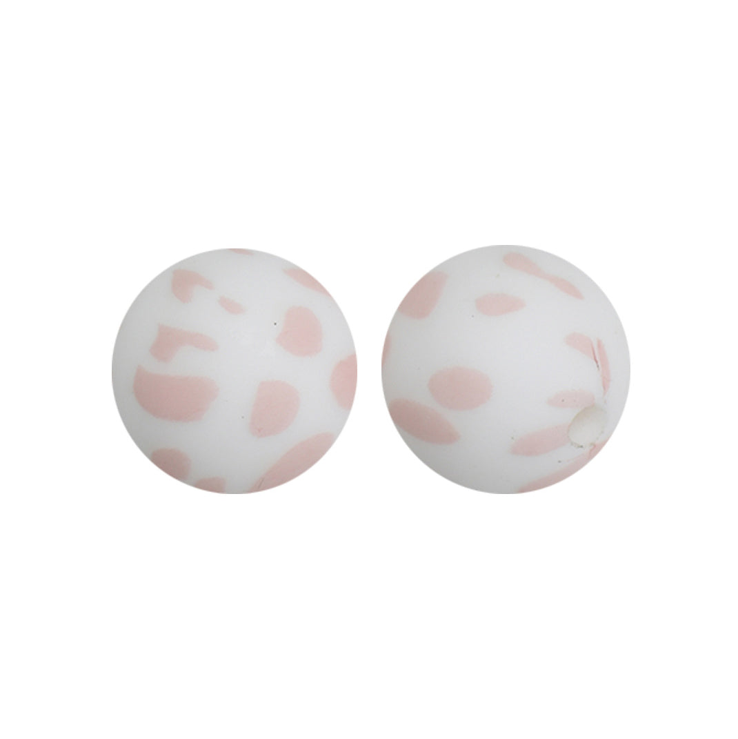 15mm Blush Cow Print Round Silicone Beads ZR#26