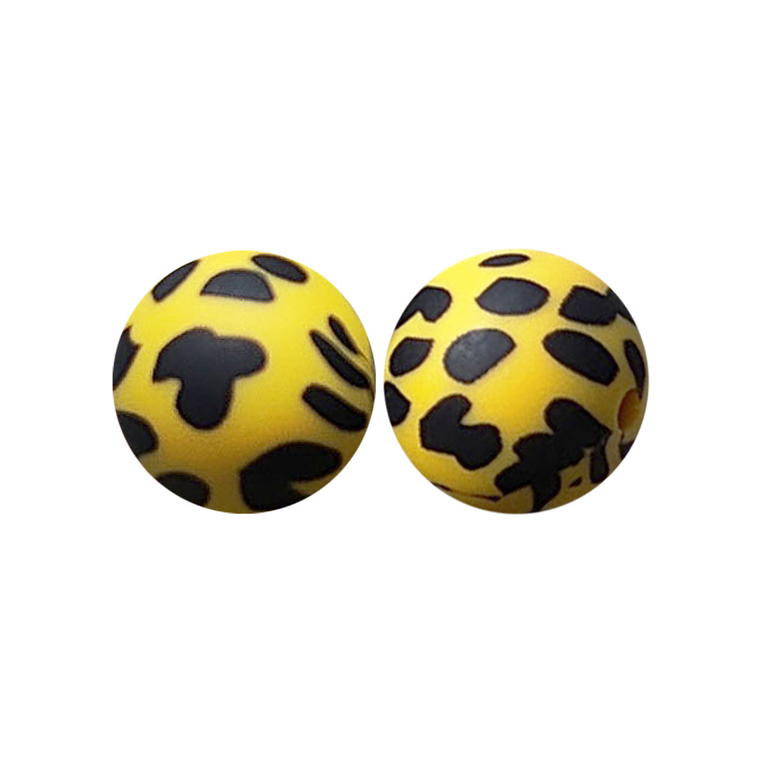 15mm Mustard Cow Print Round Silicone Beads ZR#29